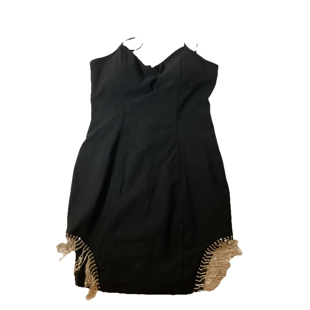 Haute Monde Black Short Dress rhinestone hanging accents spaghetti straps L75